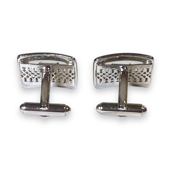 Vintage Shields Cufflinks Mens Silver Tone Emerald Cut Glass Mesh Back Bullet - Picture 2 of 6